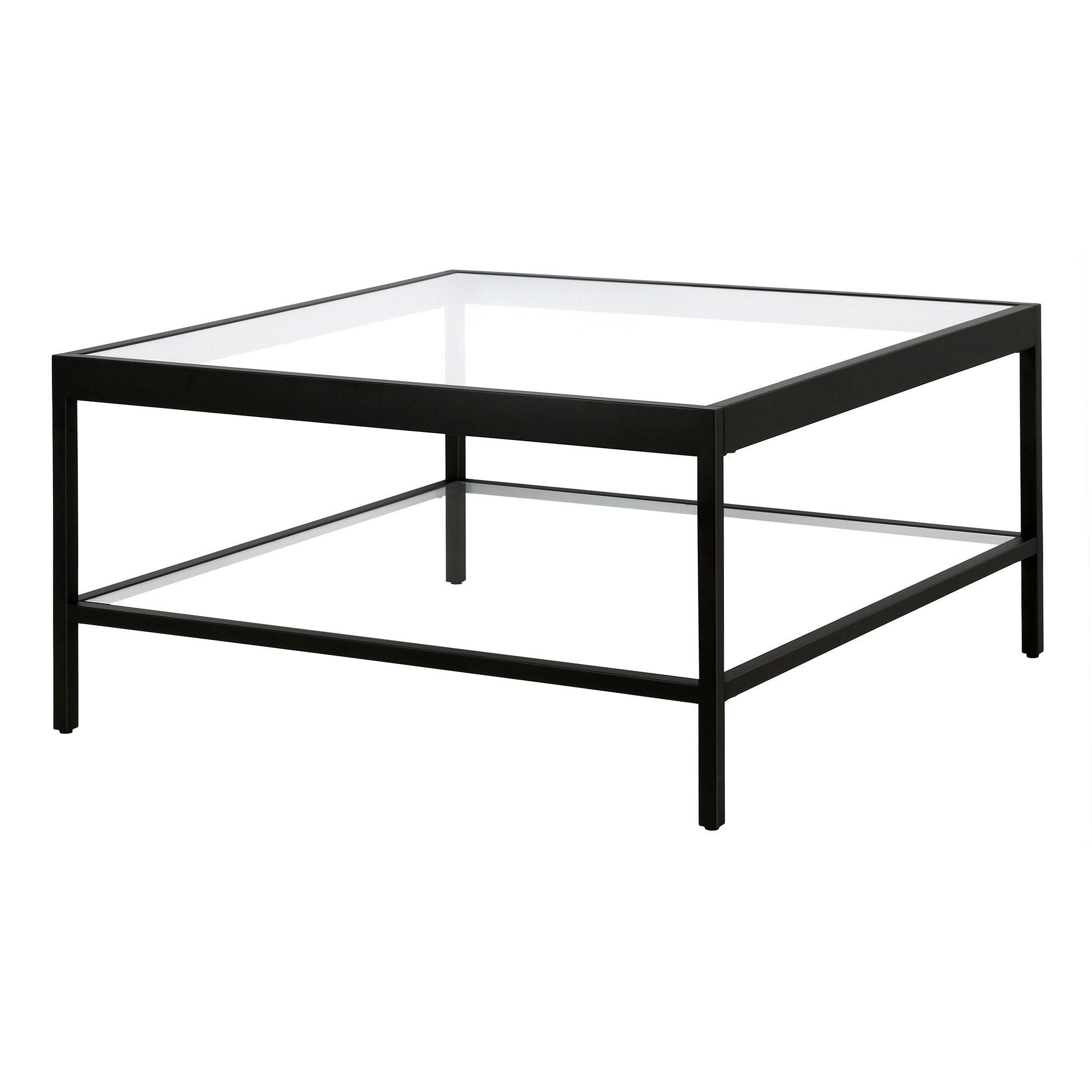 Latitude Run® Rahson 32" Black Glass Square Coffee Table With Shelf ...